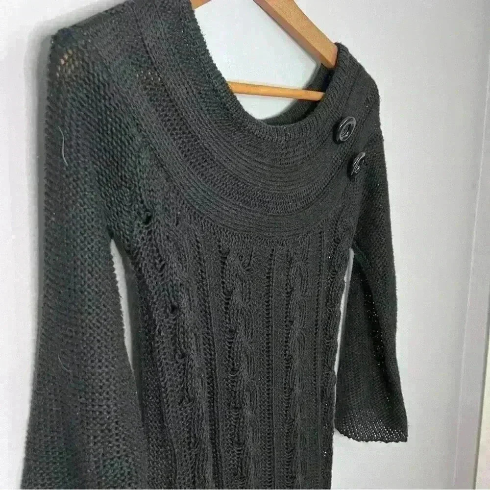 American Rag Cie Sweater Black Knit 3/4 Sleeve Scoop Neck